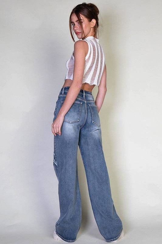 Cross Patch Straight Leg Jeans