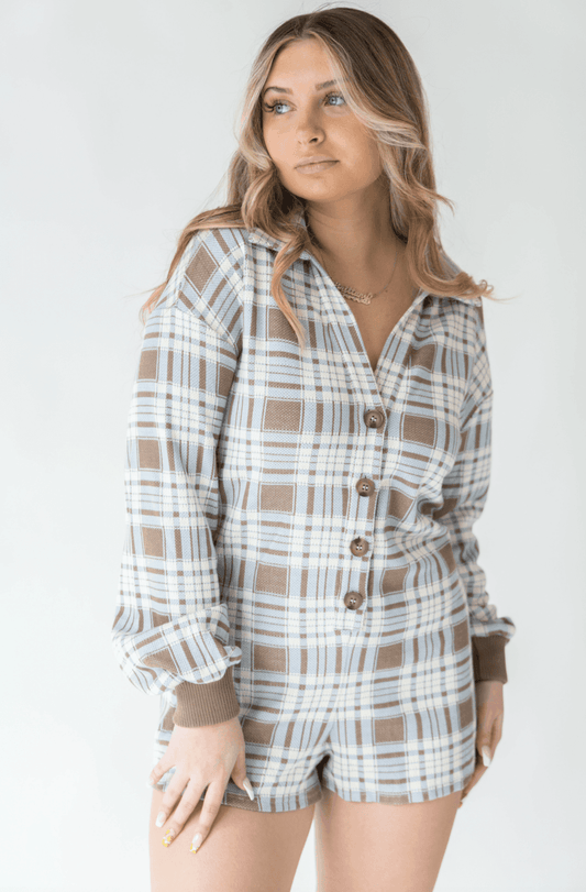 Oversized Button Up Flannel Plaid Romper